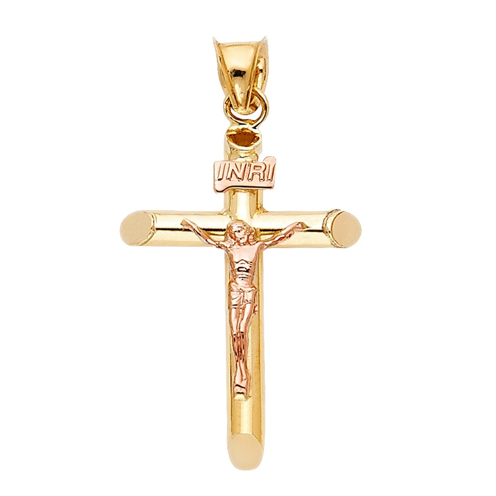 14K Two Tone Religious Crucifix Pendant